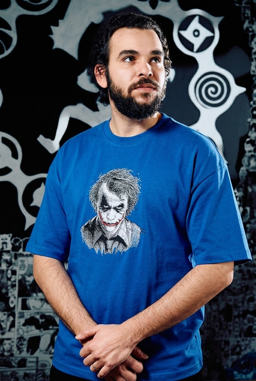 The Dark Knight T-Shirt – Joker Premium Embroidered Edition - Blue