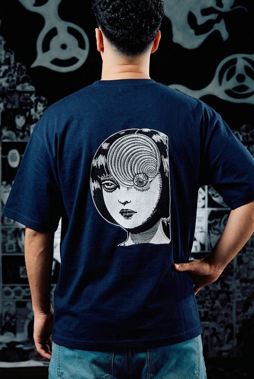 Junji Ito T-Shirt – Uzumaki Spiral Horror Back Print Edition - Navy Blue