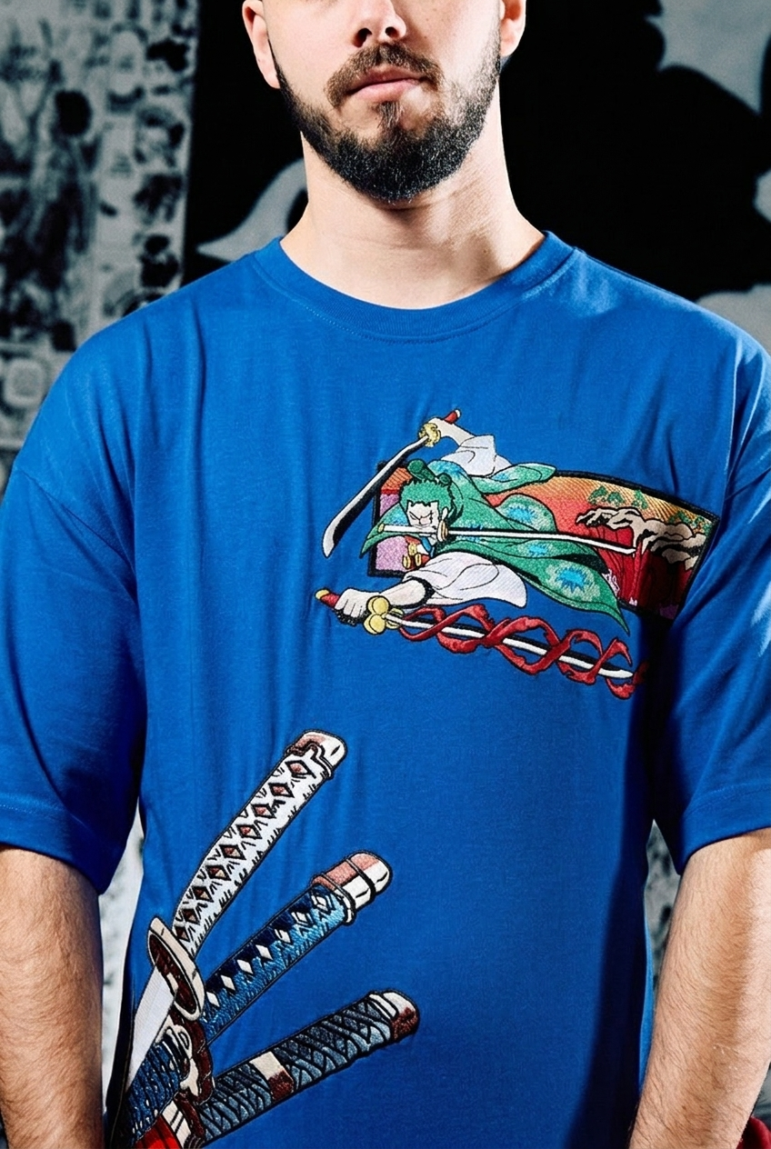 One Piece T-Shirt – Zoro Three Swords Wano Edition - Blue