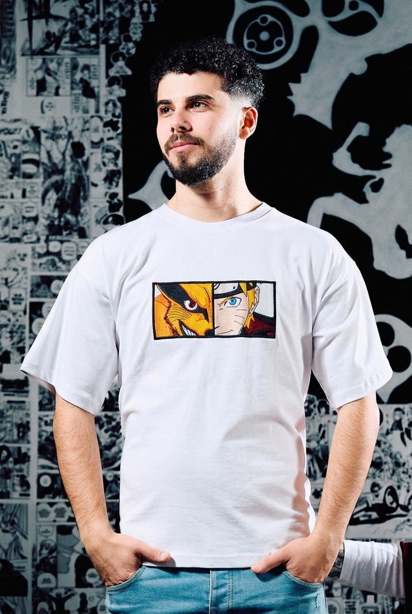 Naruto T-Shirt – Kurama & Naruto Dual Panel Edition - White
