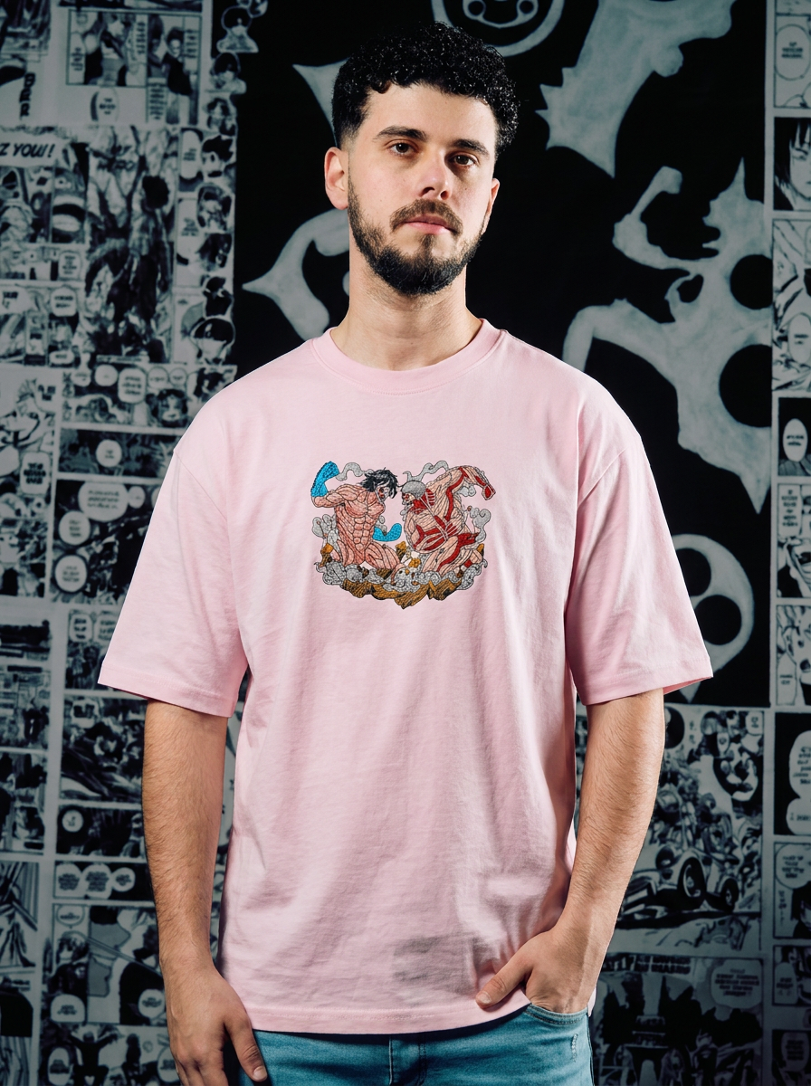 Underground Fighter Embroidered Tee - Light Pink