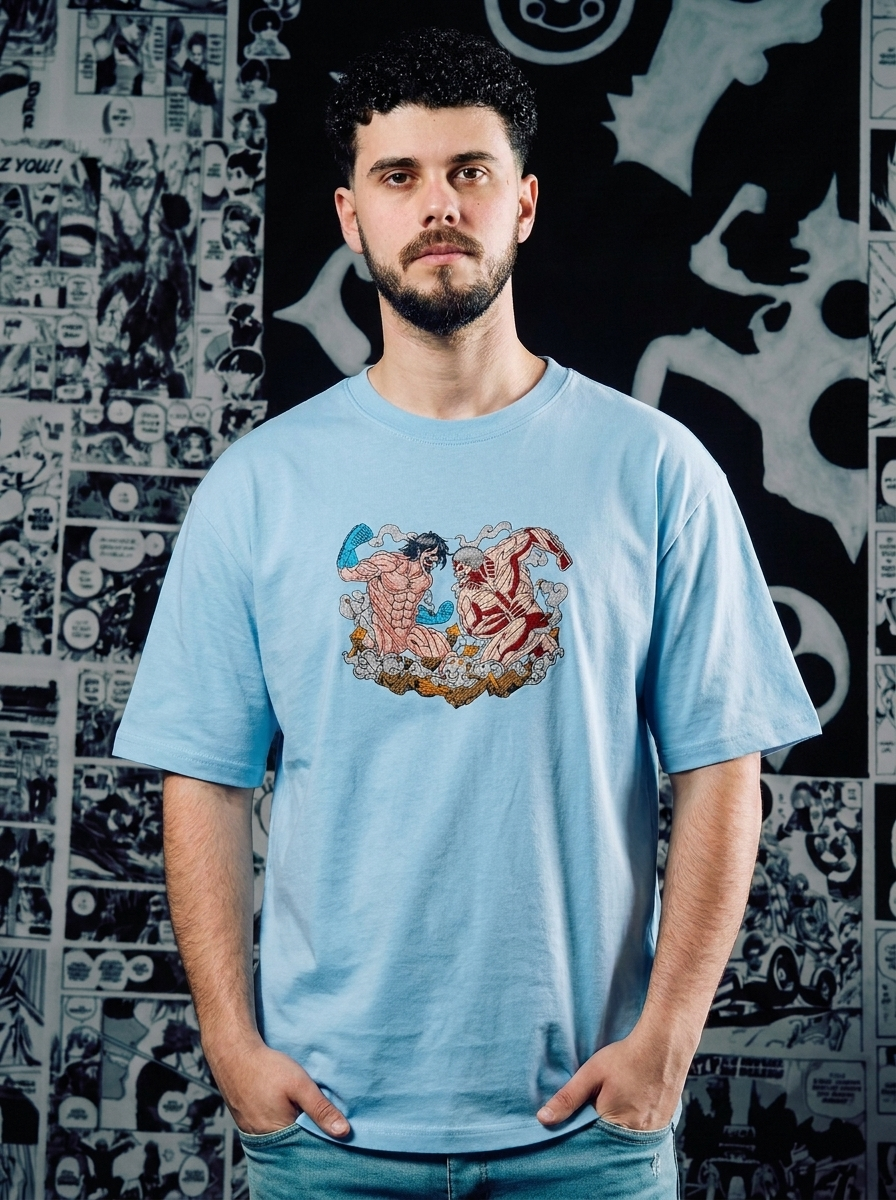 Underground Fighter Embroidered Tee - Light Blue