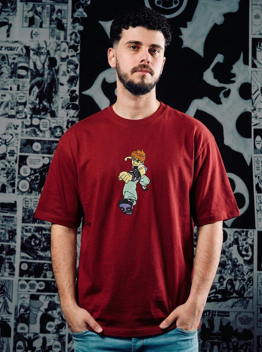 Omnitrix Hero Embroidered Tee - Dark Red