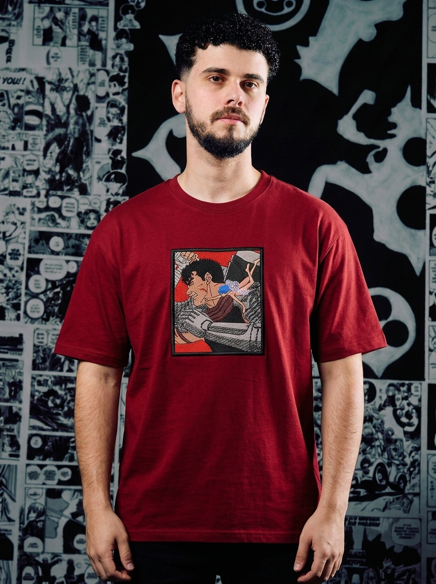 Hawk of Light Embroidered Tee - Dark Red