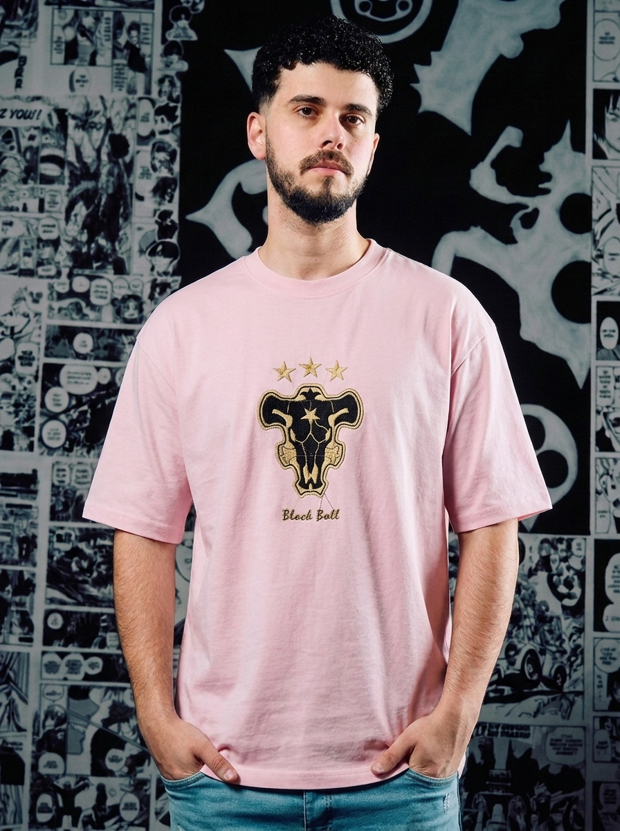 Black Bulls Squad Embroidered Tee - Light Pink