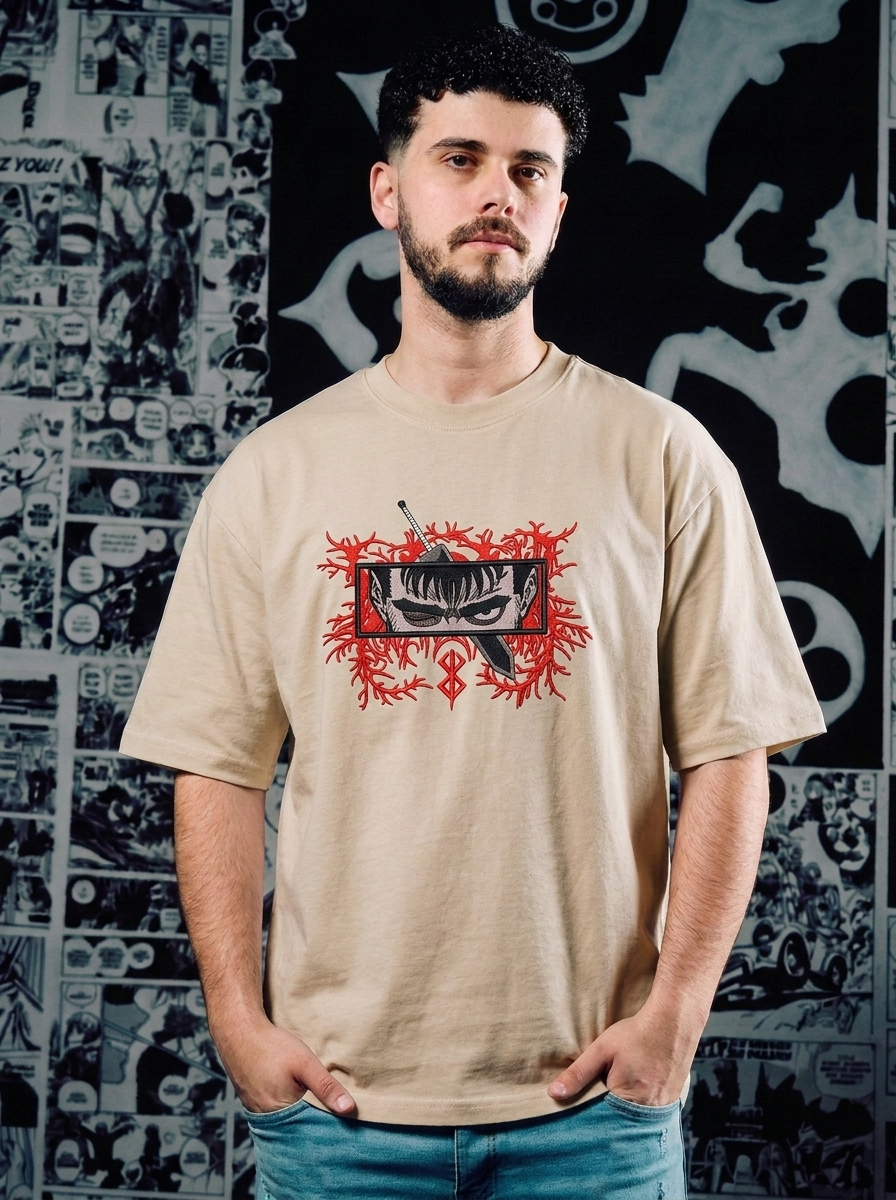 Griffin Sword Embroidered Tee - Beige