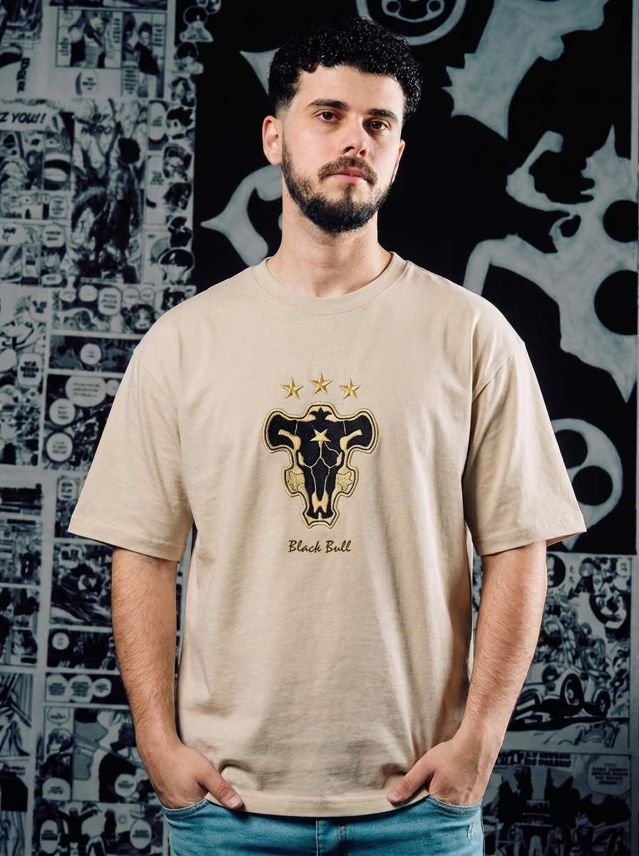 Black Bulls Squad Embroidered Tee - Beige