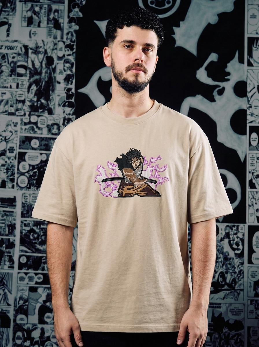 Devil Union Knight Embroidered Tee - Beige