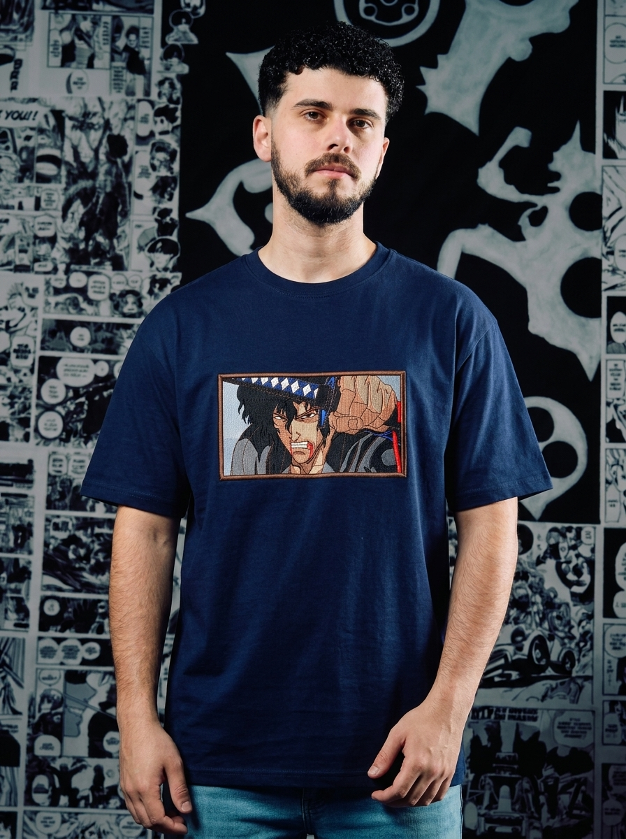 Black Swordsman Embroidered Tee - Navy