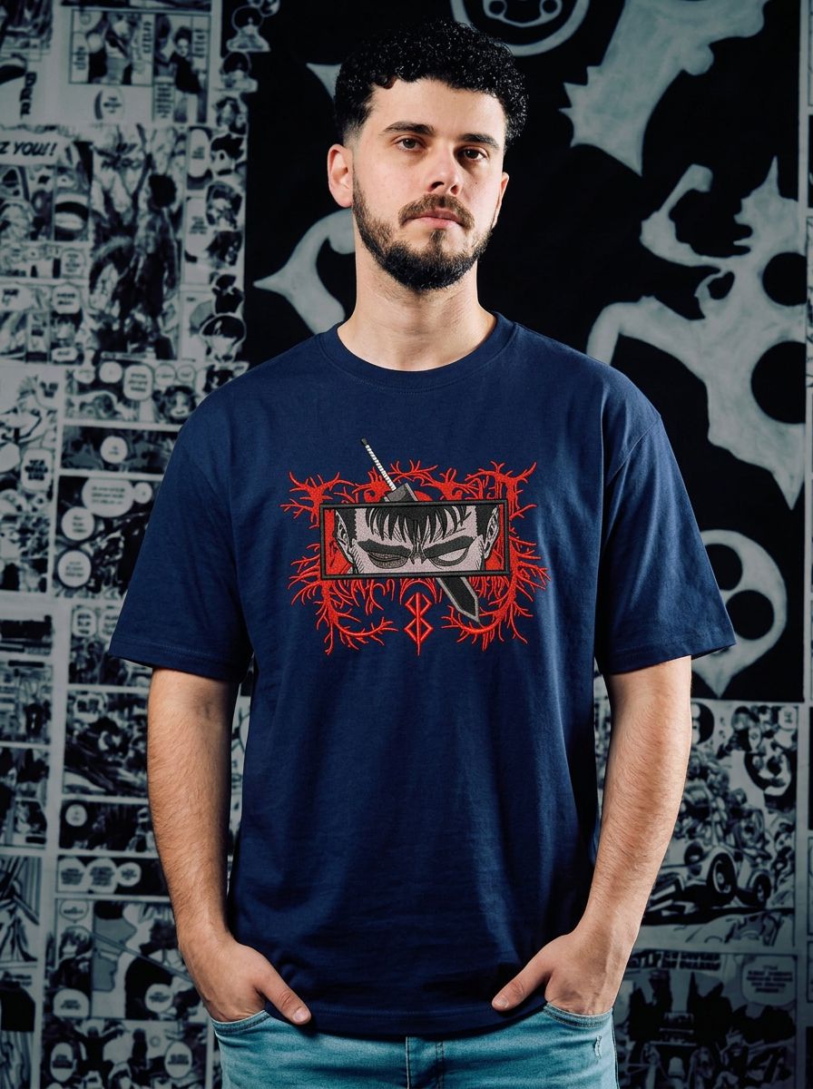 Griffin Sword Embroidered Tee - Navy