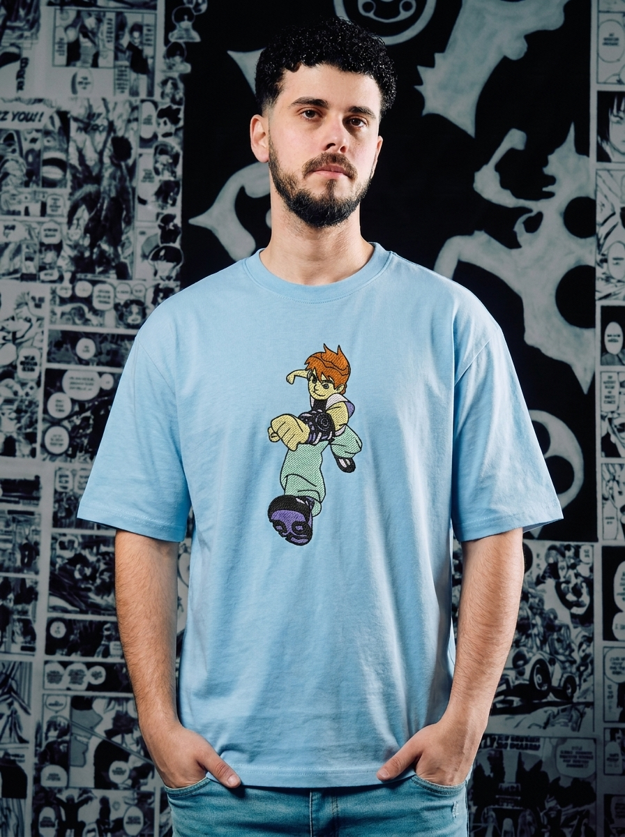 Omnitrix Hero Embroidered Tee - Light Blue