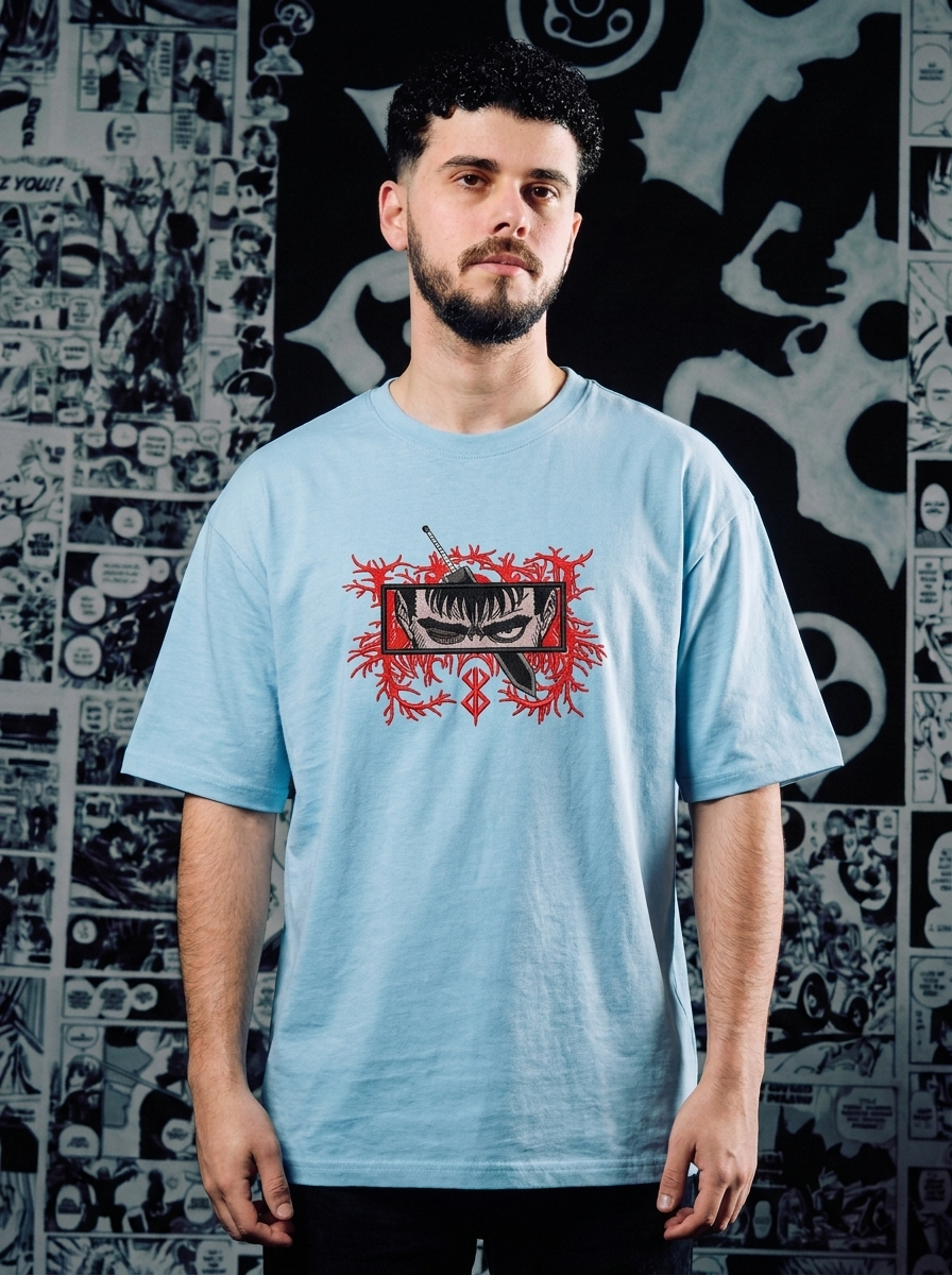 Griffin Sword Embroidered Tee - Light Blue