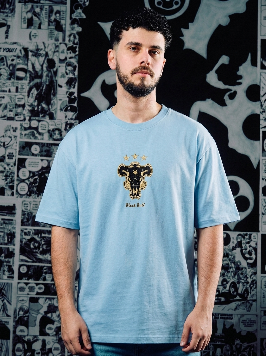 Black Bulls Squad Embroidered Tee - Light Blue