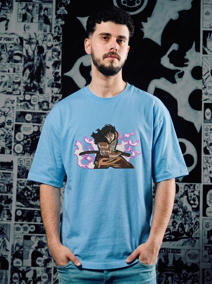 Devil Union Knight Embroidered Tee - Light Blue