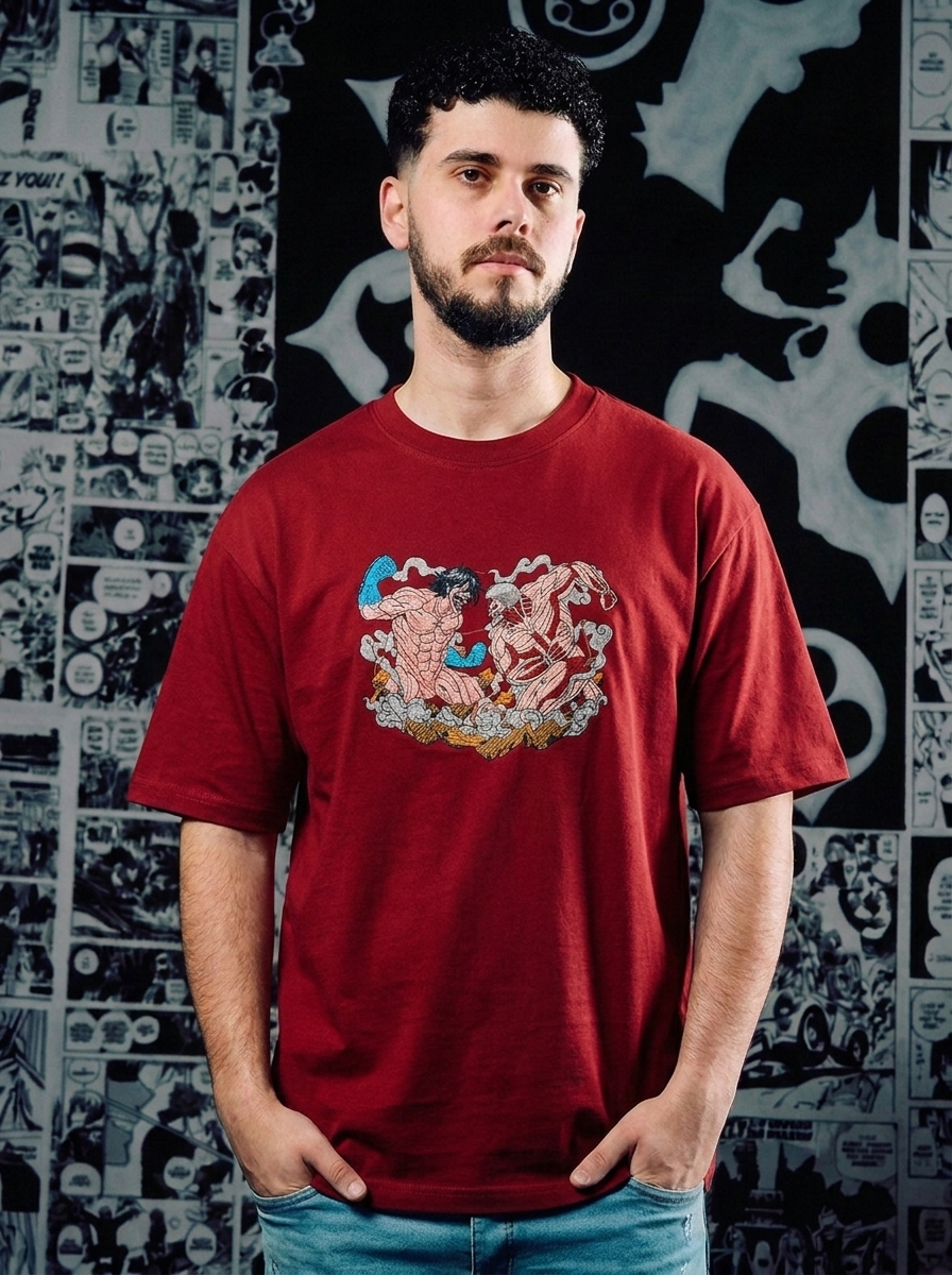 Underground Fighter Embroidered Tee - Dark Red