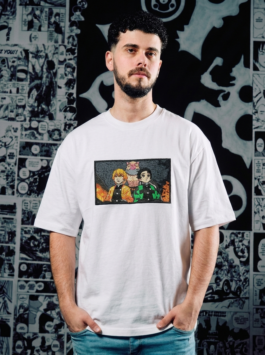 Flame Hashira Embroidered Tee - White