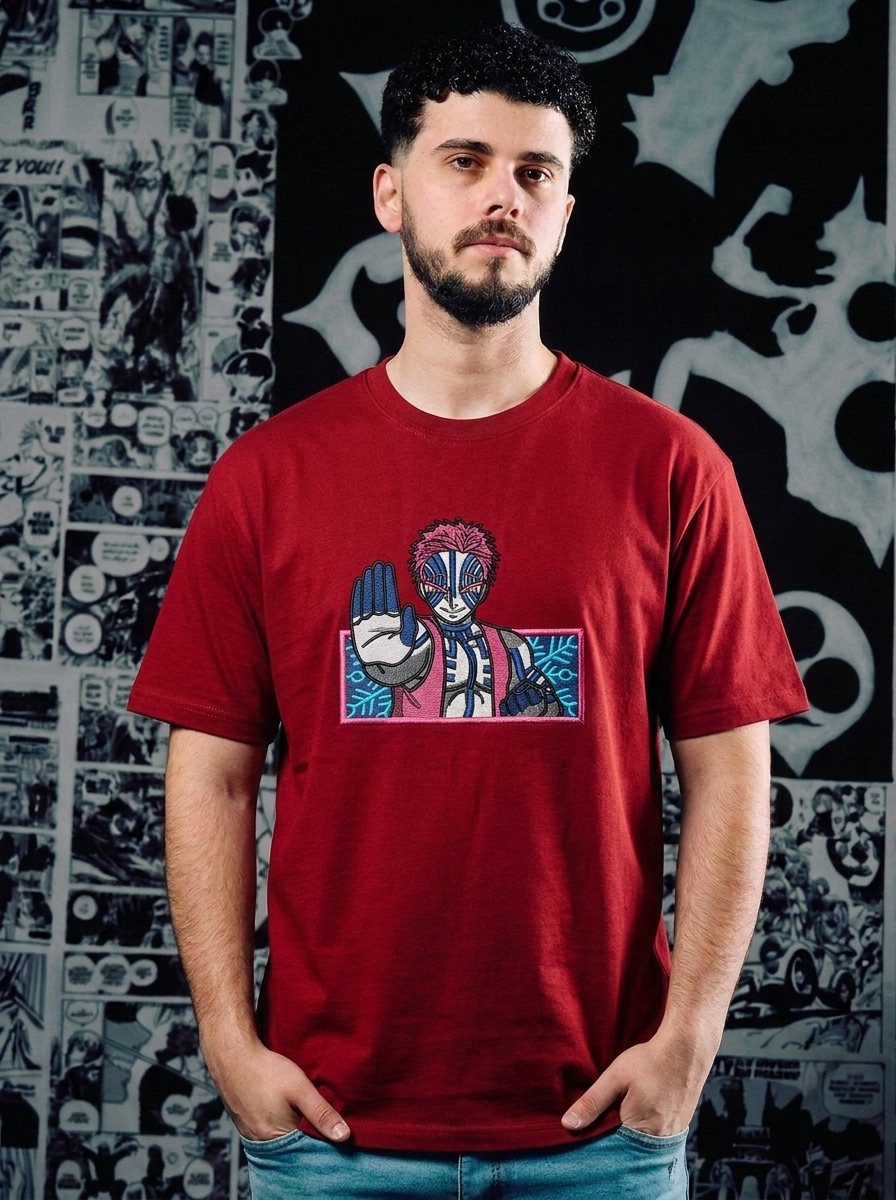 Bamboo Muzzle Embroidered Tee - Dark Red