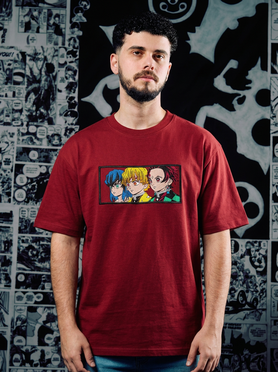 Thunderclap and Flash Embroidered Tee - Dark Red