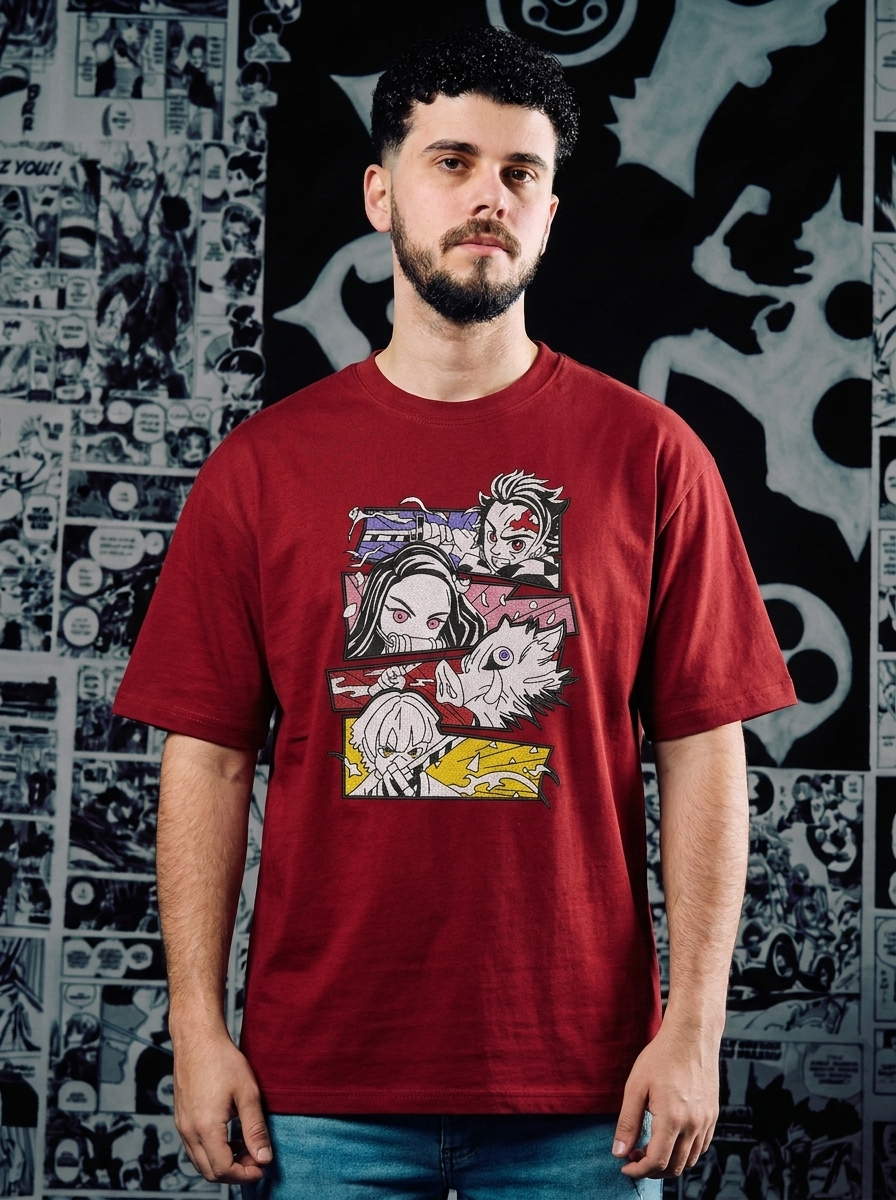 Beast Breathing Embroidered Tee - Dark Red