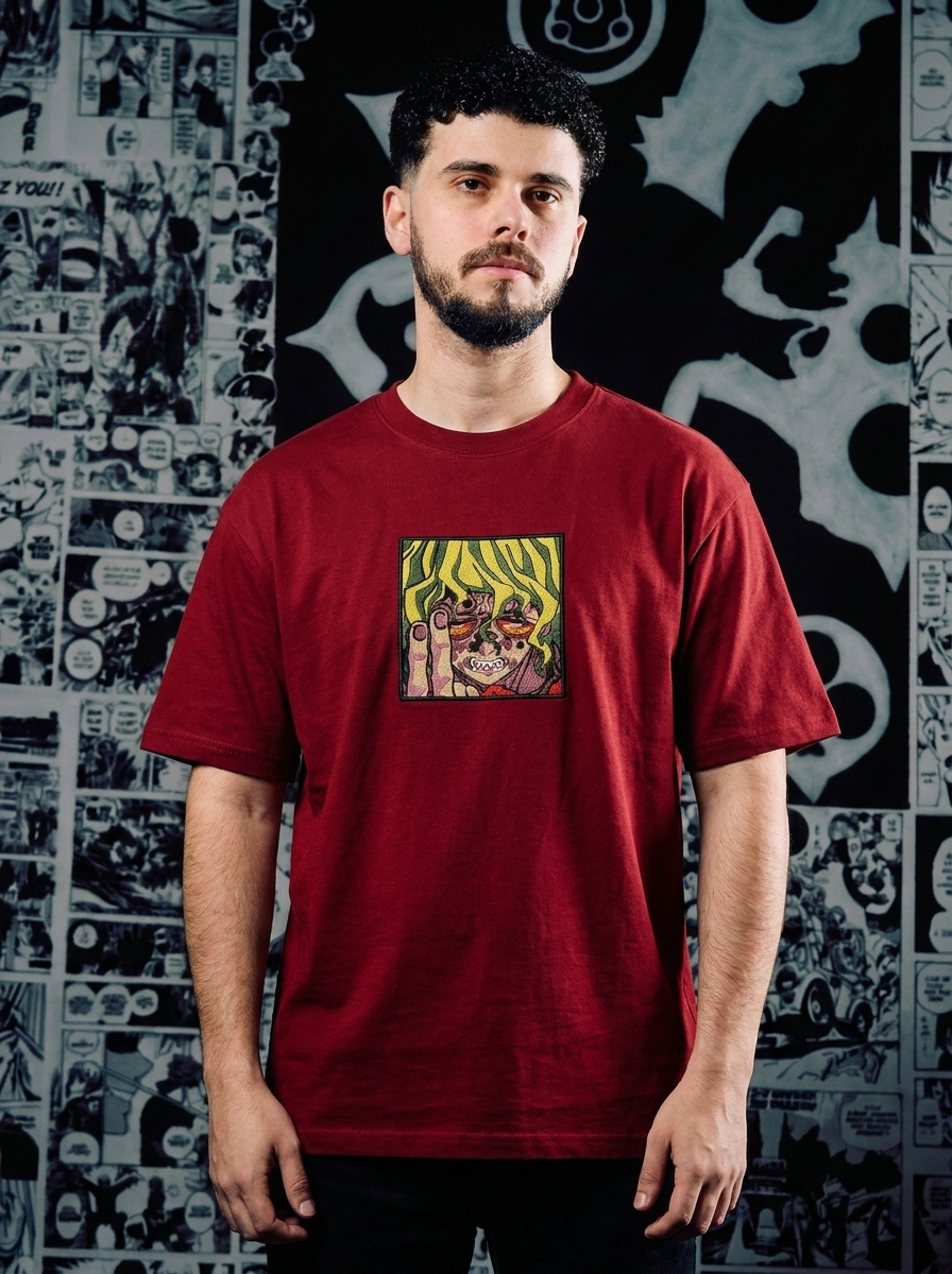 Wind Hashira Embroidered Tee - Dark Red