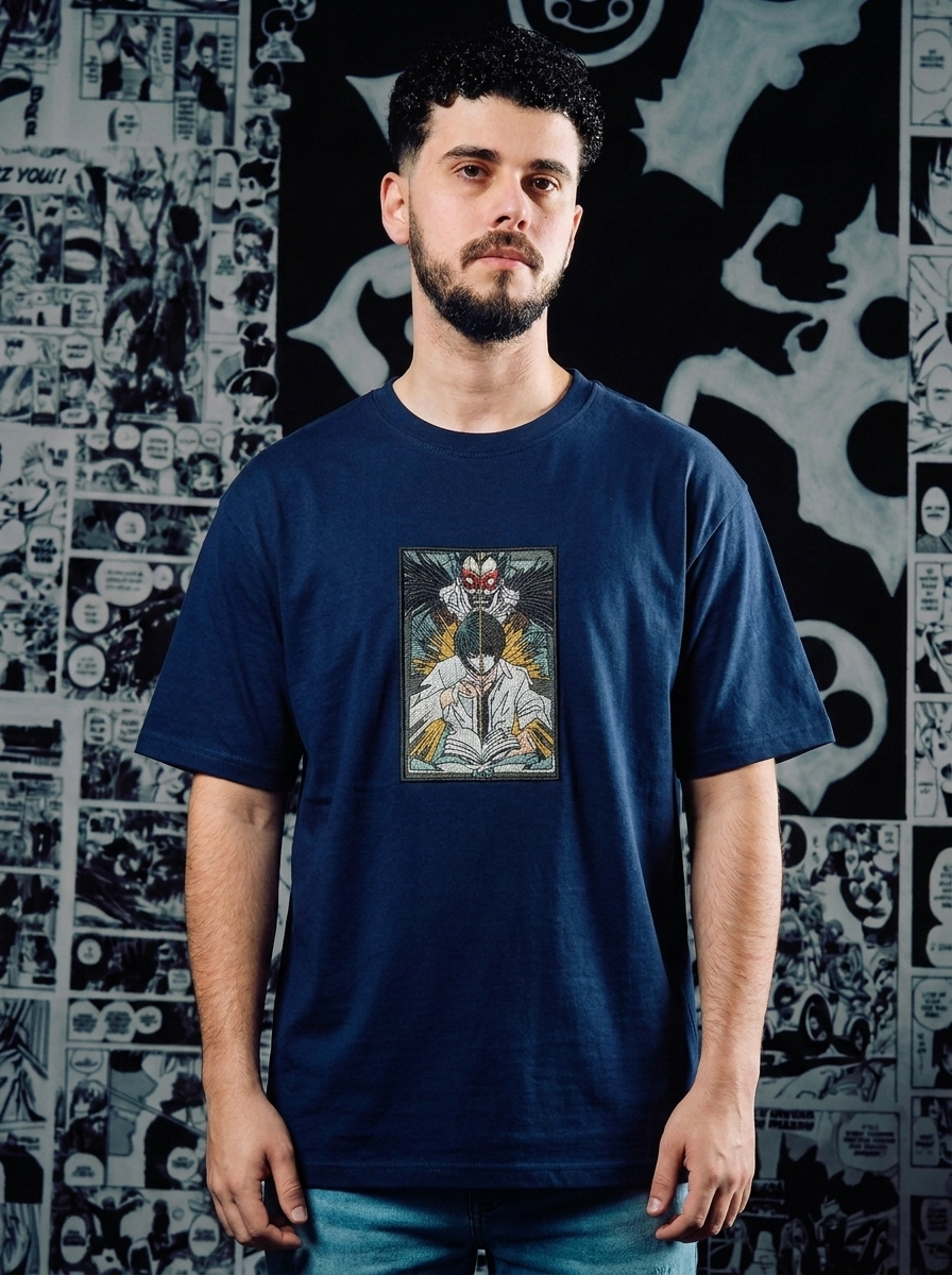Shinigami's Apple Embroidered Tee - Navy