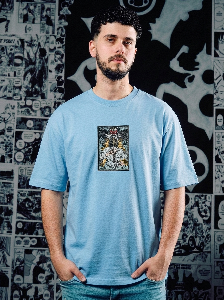 Shinigami's Apple Embroidered Tee - Light Blue