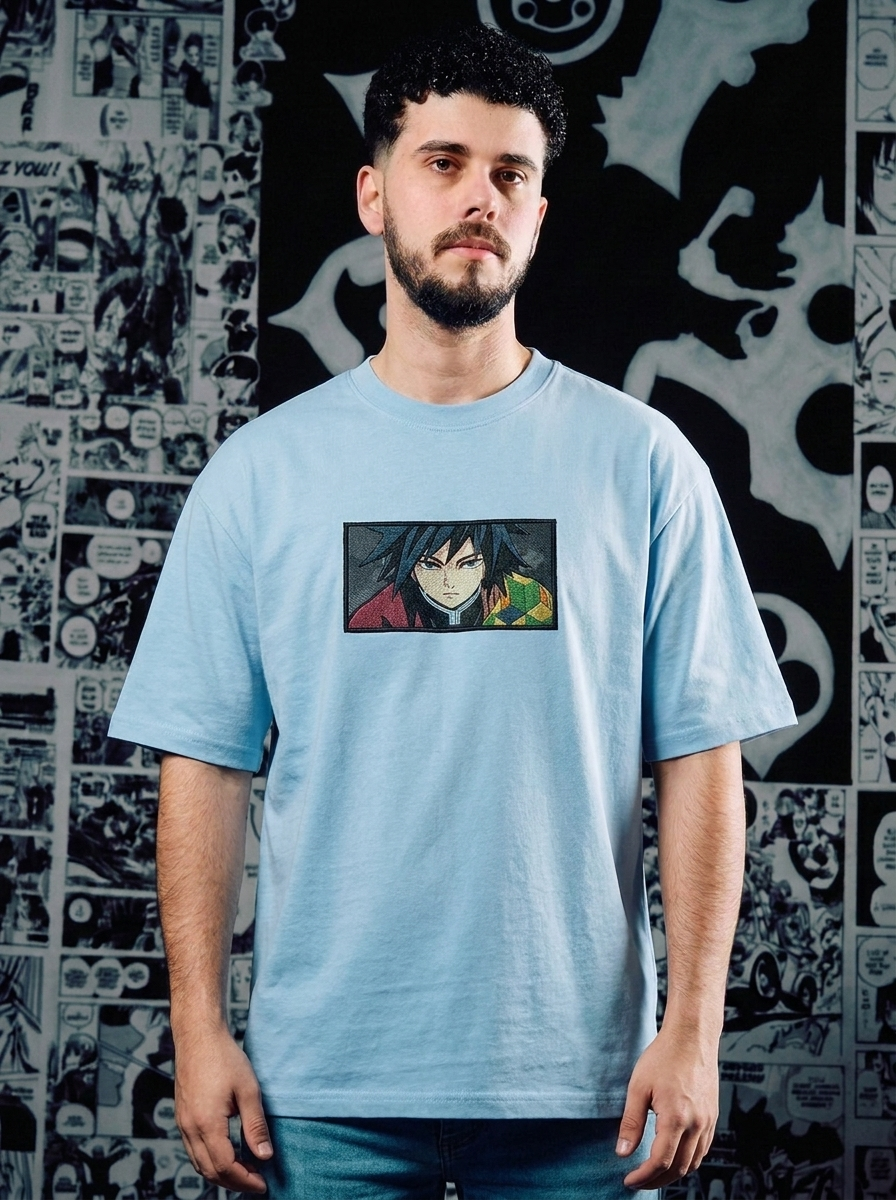 Upper Moon Three Embroidered Tee - Light Blue