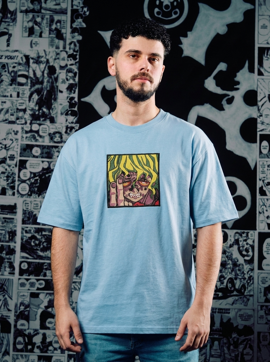 Wind Hashira Embroidered Tee - Light Blue