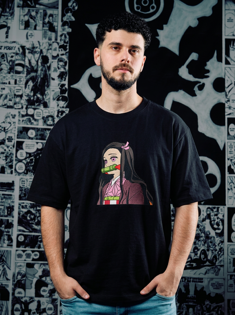 Demon Slaying Blade Embroidered Tee - Black