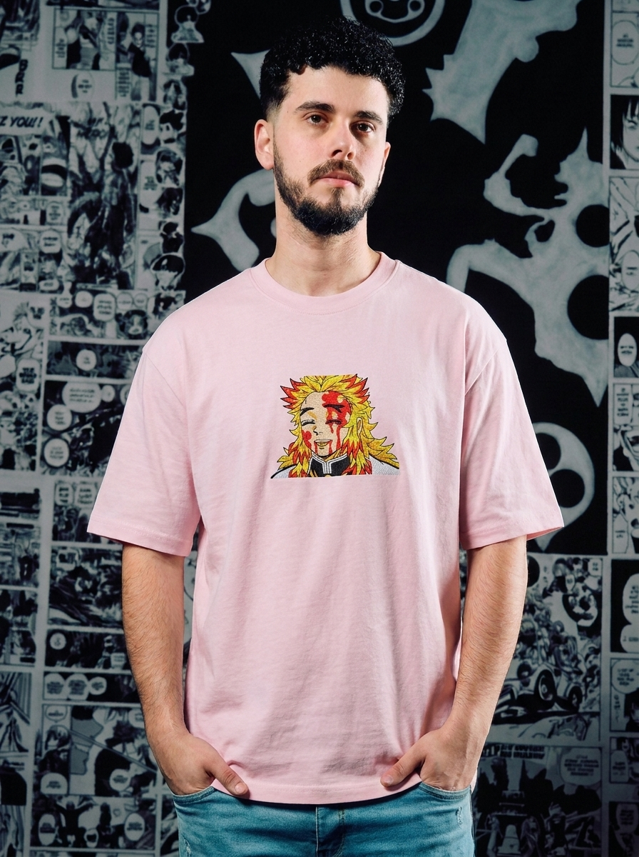 Hinokami Kagura Embroidered Tee - Light Pink