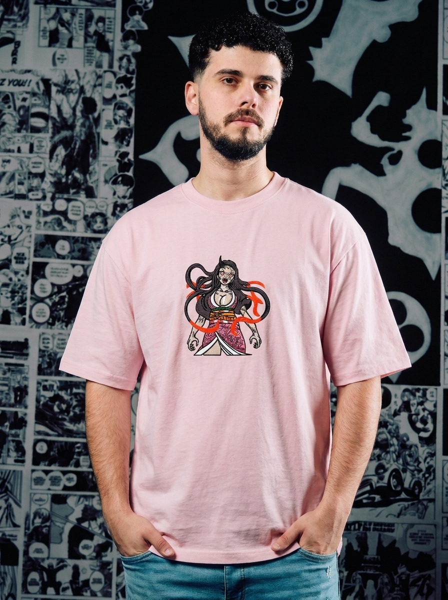 Water Surface Slash Embroidered Tee - Light Pink