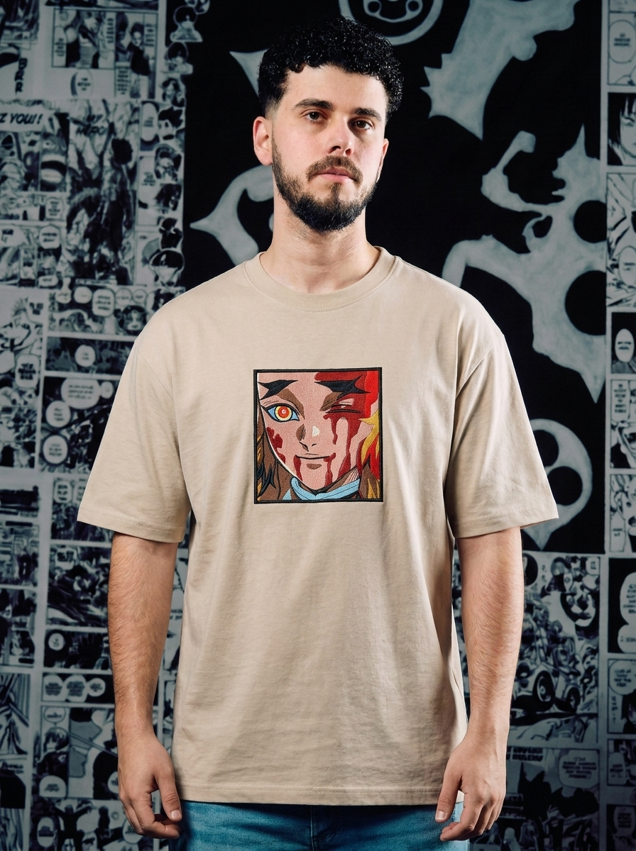 Nichirin Blade Embroidered Tee - Beige