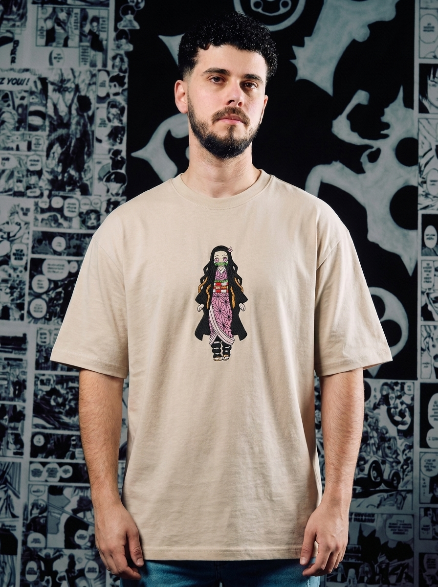Wisteria Flower Crest Embroidered Tee - Beige