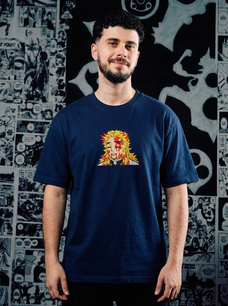 Hinokami Kagura Embroidered Tee - Navy