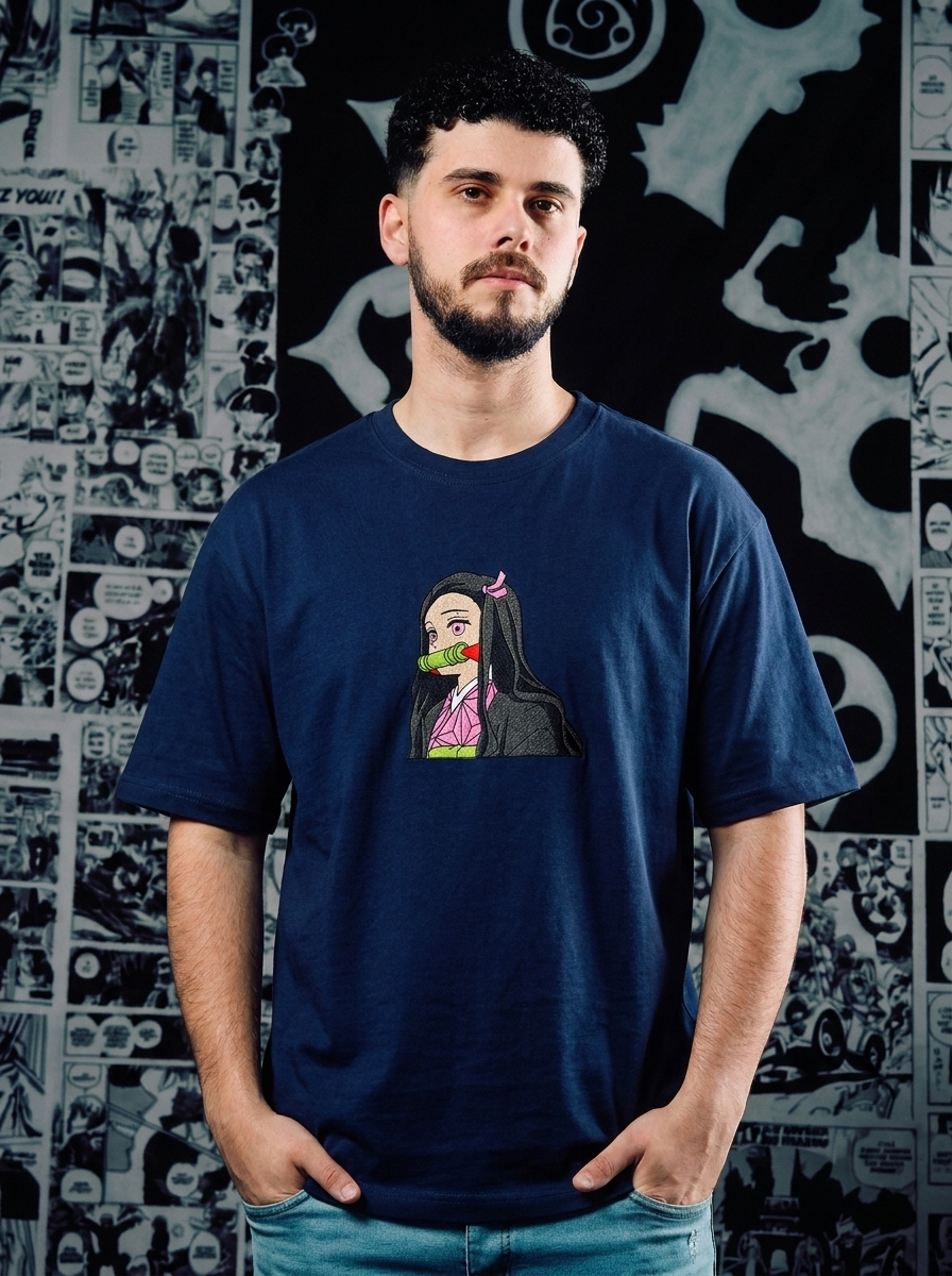 Demon Slaying Blade Embroidered Tee - Navy