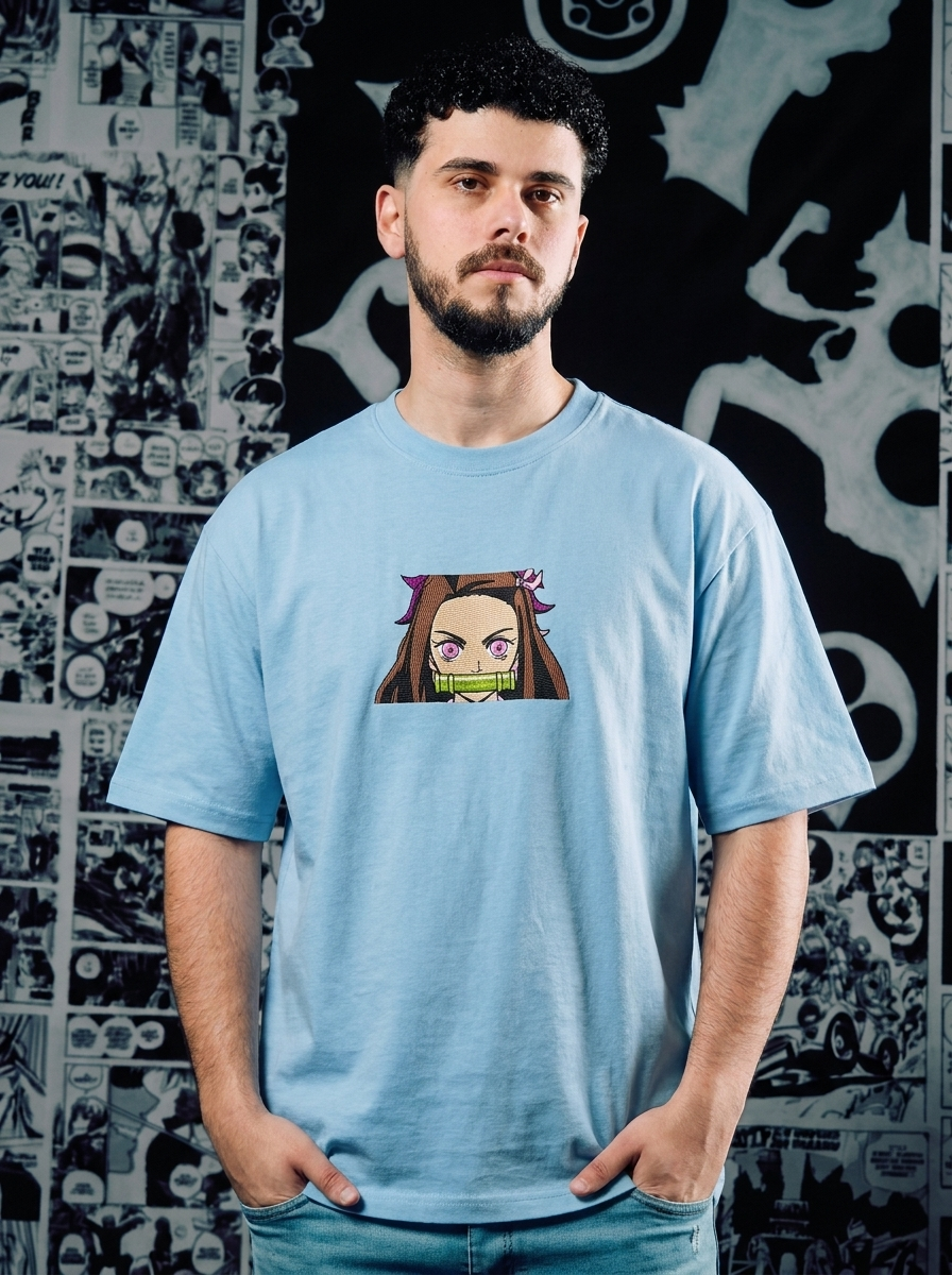 Kamado Family Crest Embroidered Tee - Light Blue
