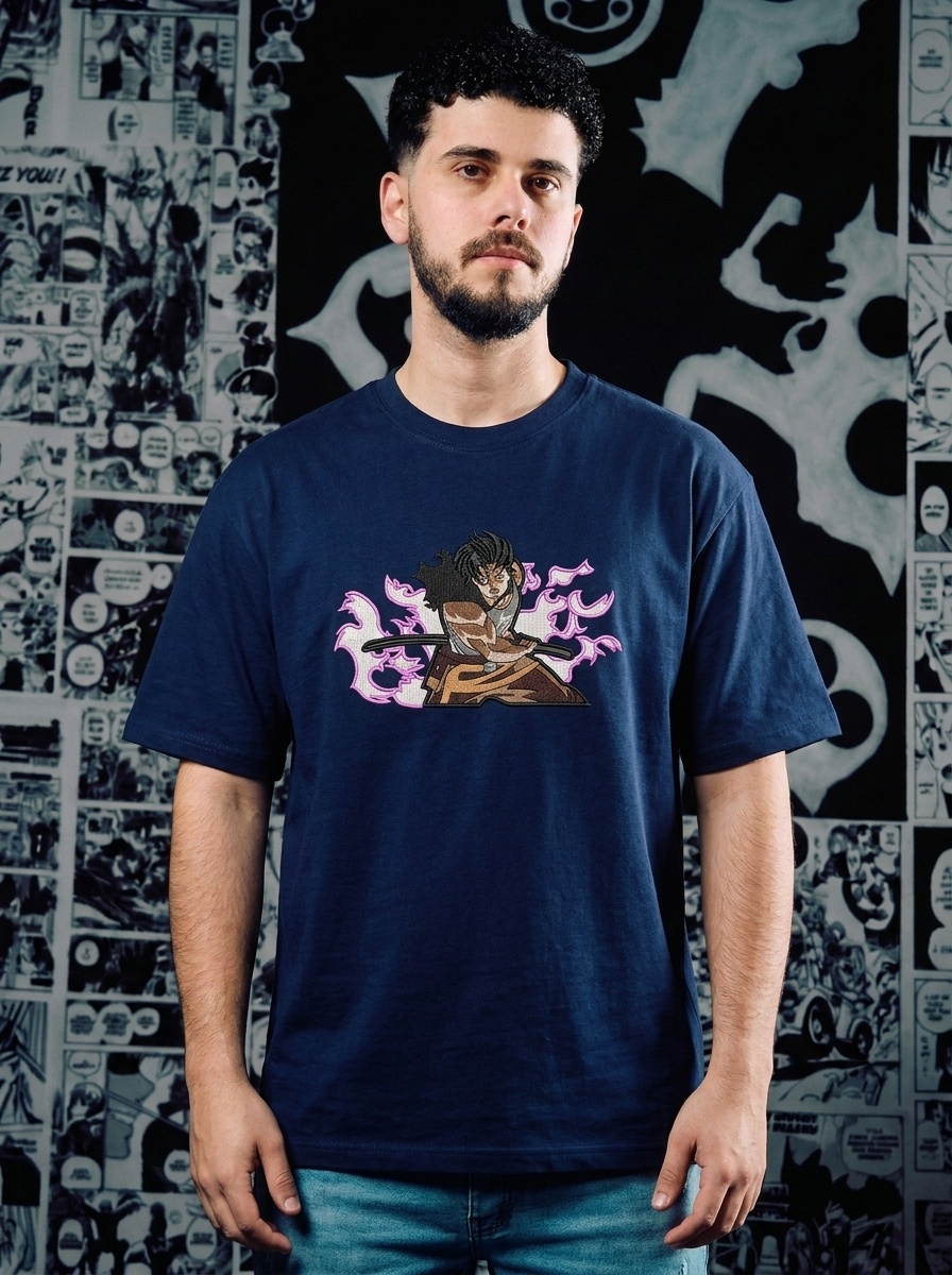 Devil Union Knight Embroidered Tee - Navy