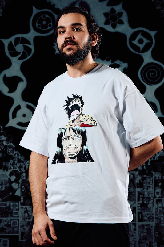 One Piece T-Shirt – Luffy Premium Embroidered Edition - White