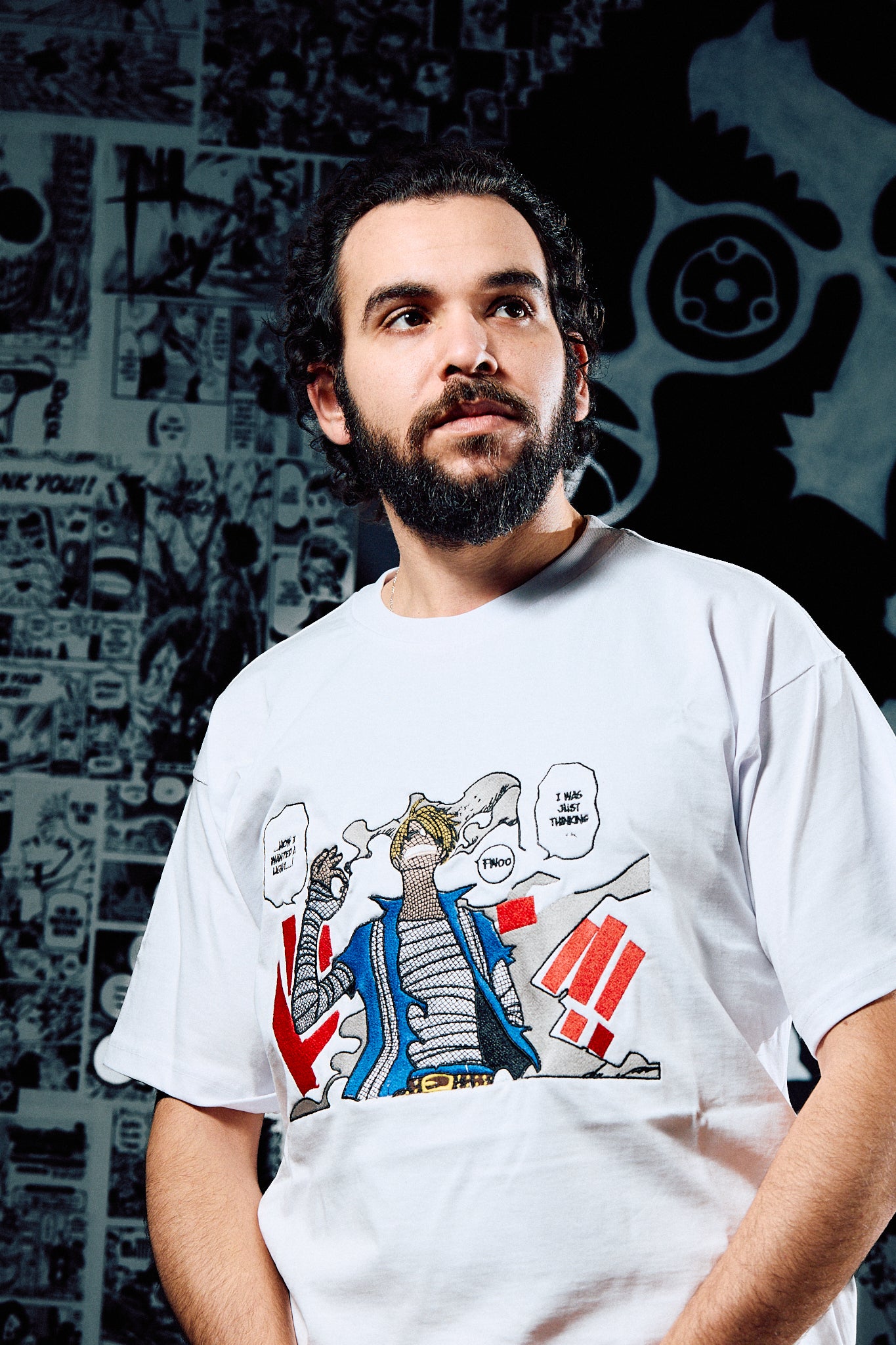 One Piece T-Shirt – Sanji 'I Was Just Thinking' Comic Panel Edition - White