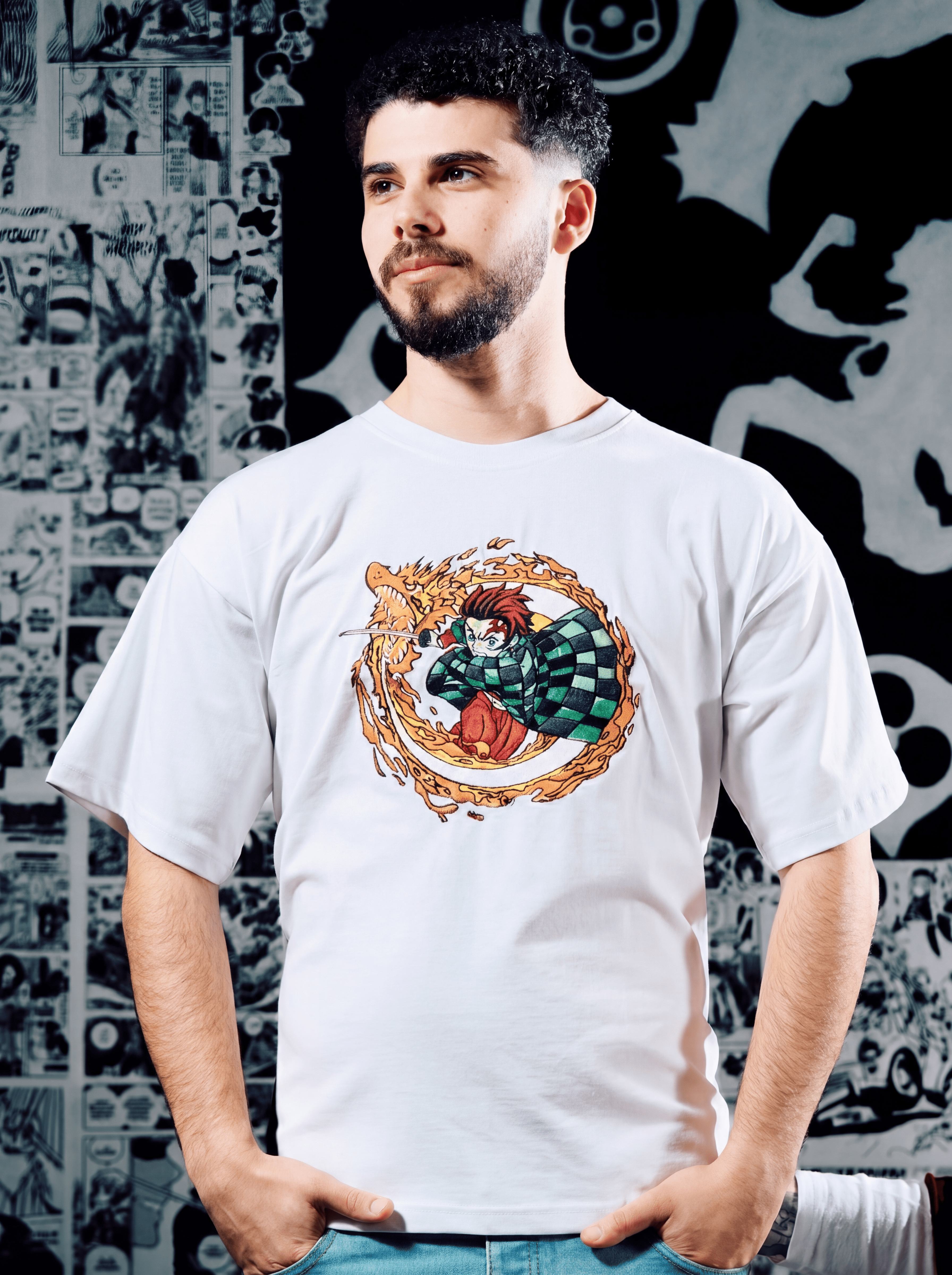 Tanjiro Kamado Premium Embroidered Short Sleeve T-Shirt – Demon Slayer Anime Streetwear