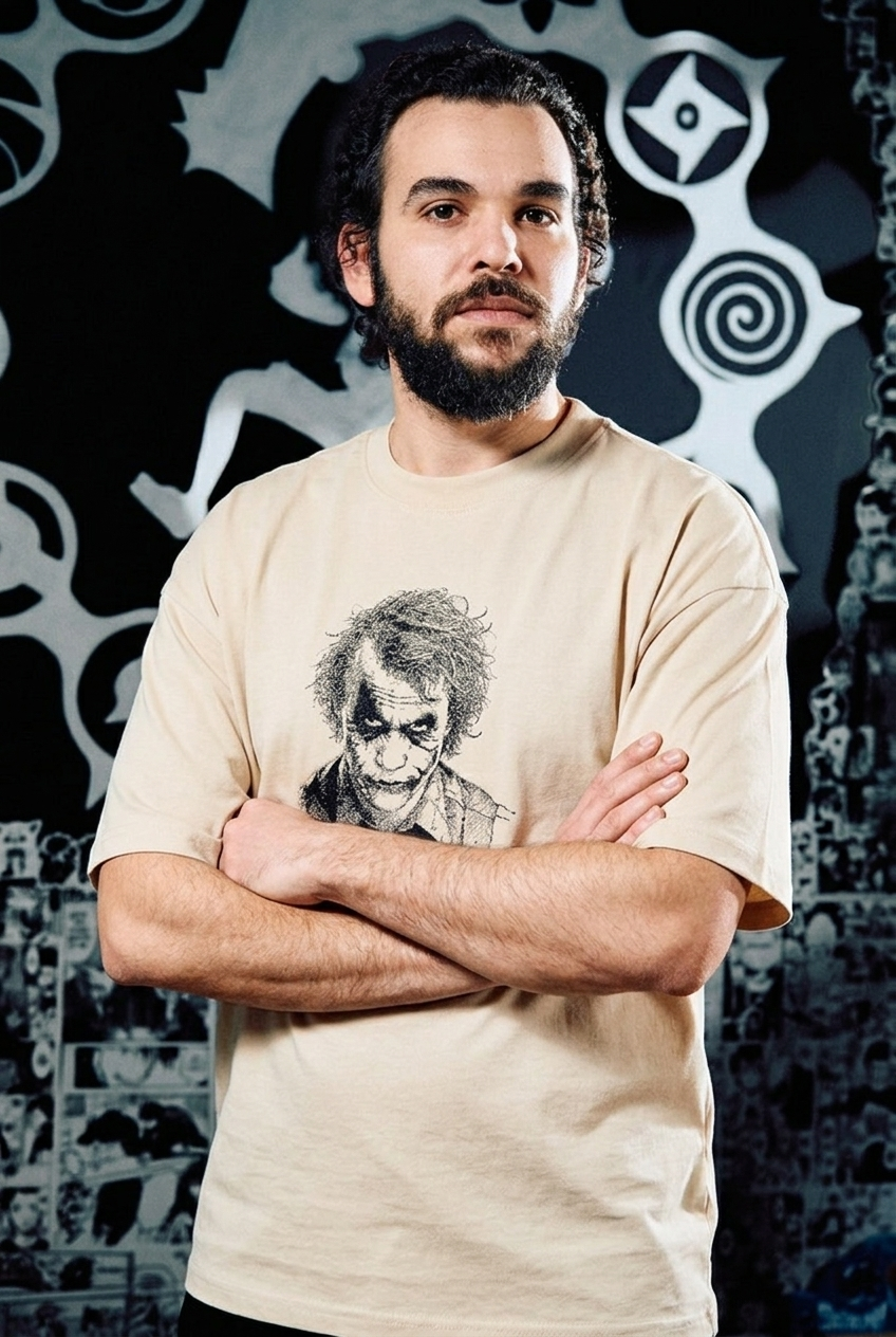 The Dark Knight T-Shirt – Joker Premium Embroidered Edition - Beige