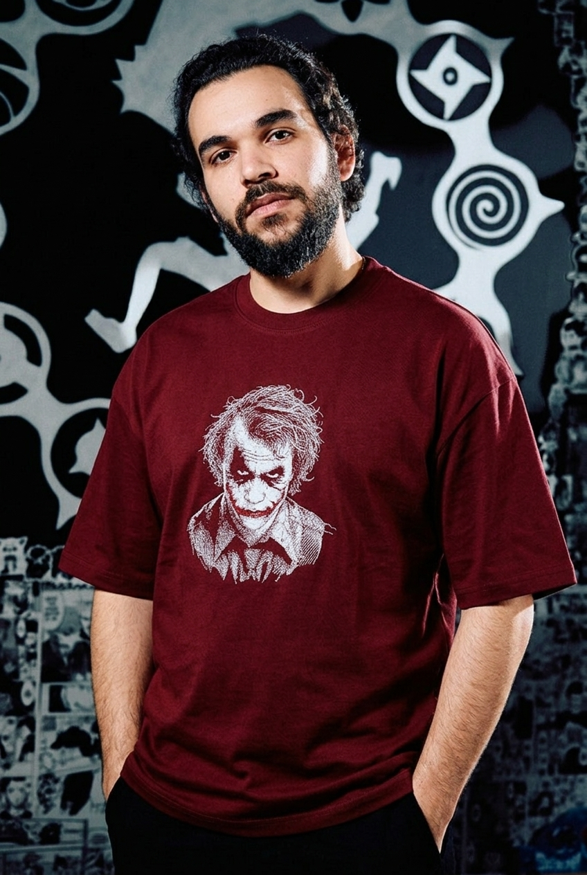 The Dark Knight T-Shirt – Joker Premium Embroidered Edition - Dark Red