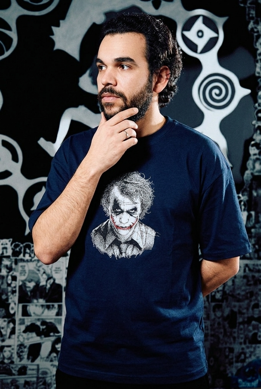 The Dark Knight T-Shirt – Joker Premium Embroidered Edition - Navy Blue
