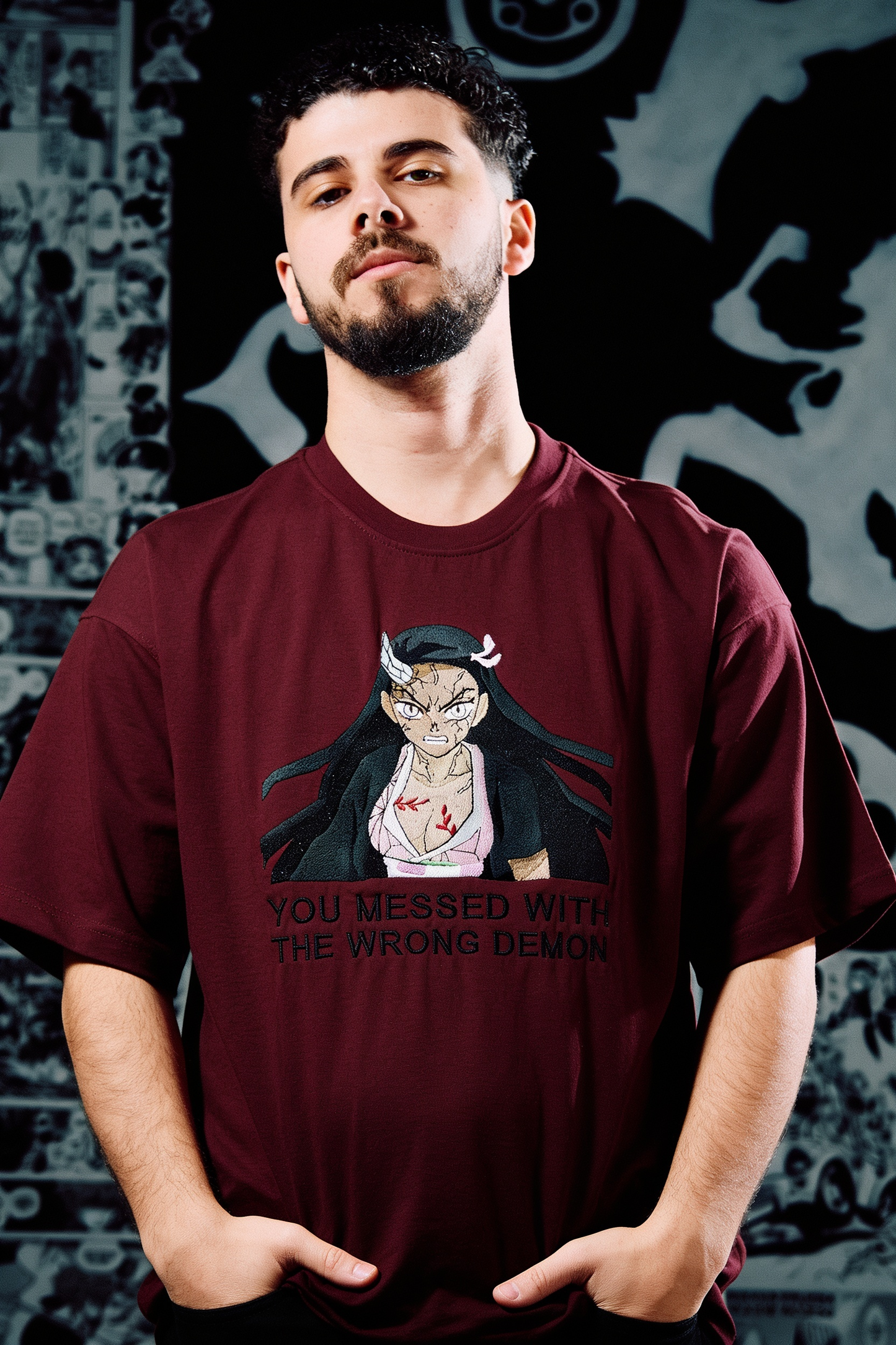 Demon Slayer T-Shirt – Nezuko 'Wrong Demon' Edition - Dark Red