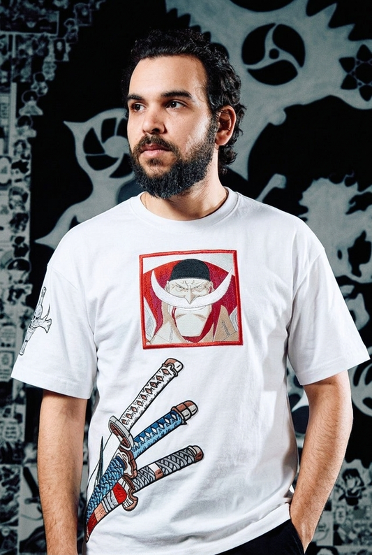 One Piece T-Shirt – Whitebeard & Zoro's Three Swords Edition - White