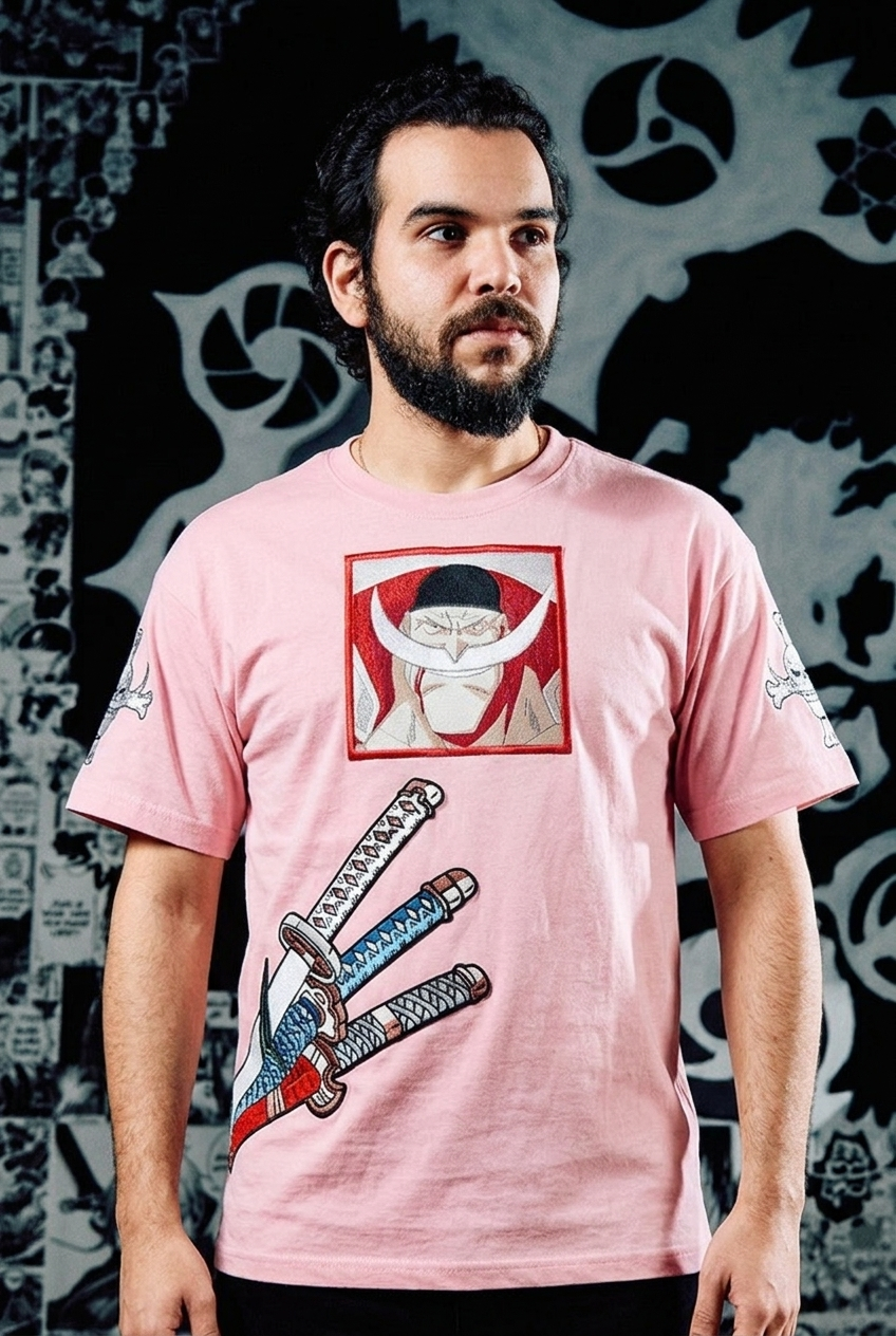 One Piece T-Shirt – Whitebeard & Zoro's Three Swords Edition - Pink