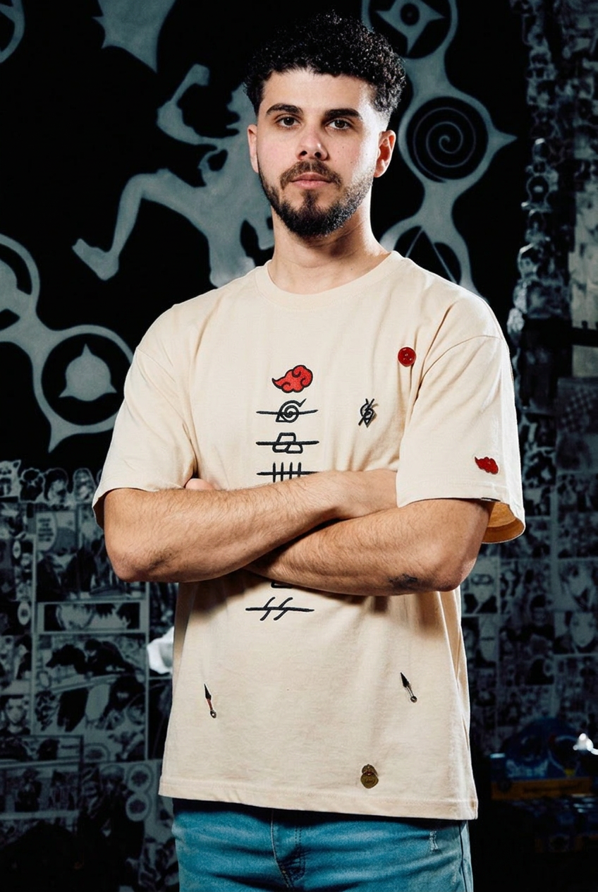 Naruto T-Shirt – Akatsuki Members Edition (Front & Back) - Beige