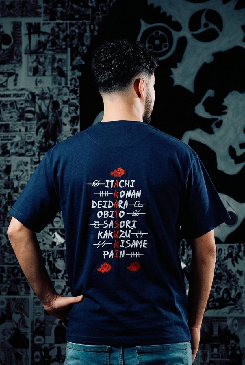 Naruto T-Shirt – Akatsuki Members Edition (Front & Back) - Navy Blue