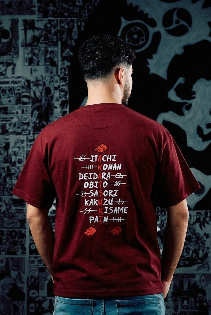 Naruto T-Shirt – Akatsuki Members Edition (Front & Back) - Dark Red