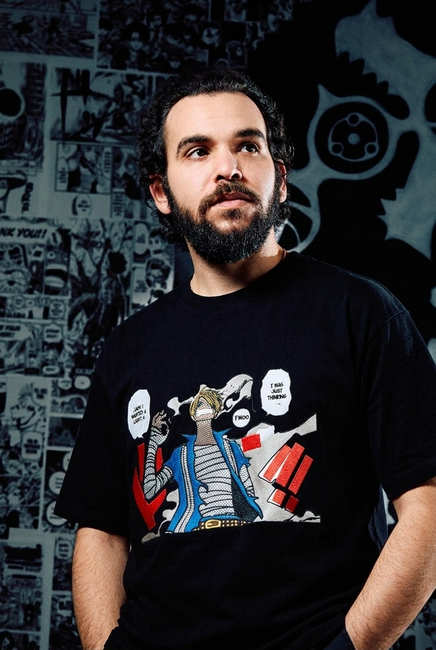 One Piece T-Shirt – Sanji 'I Was Just Thinking' Comic Panel Edition - Black